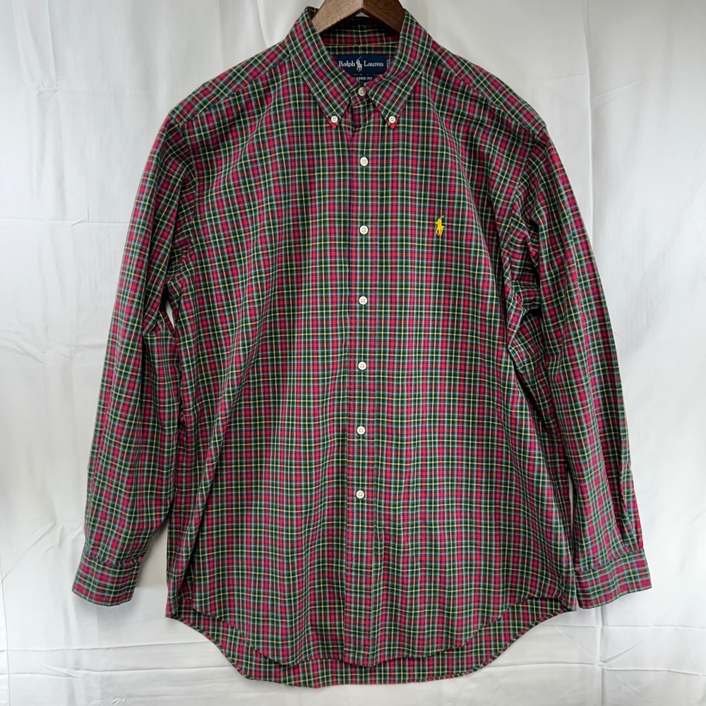 Ralph Lauren Button Down Shirt Mens L Multicolor Plaid Classic Fit Long Sleeve